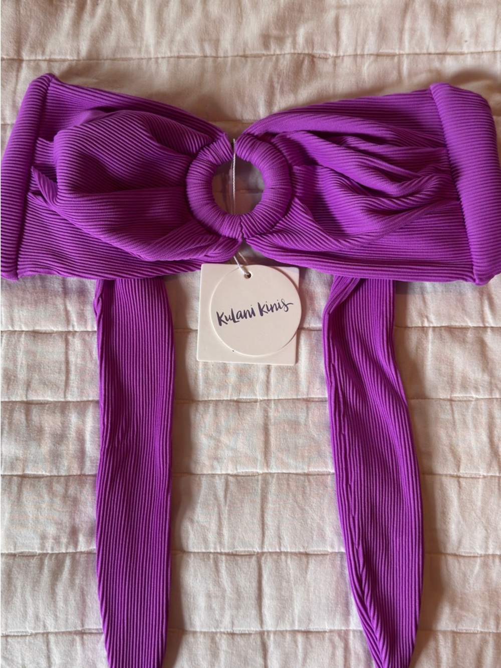 Kulani Kinis Vibrant Purple Ribbed Ring Bandeau Top with Ties